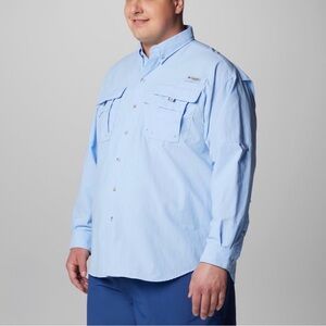 Columbia Sky Blue Long-Sleeve Shirt Omni Shield sweat and SPF protection light